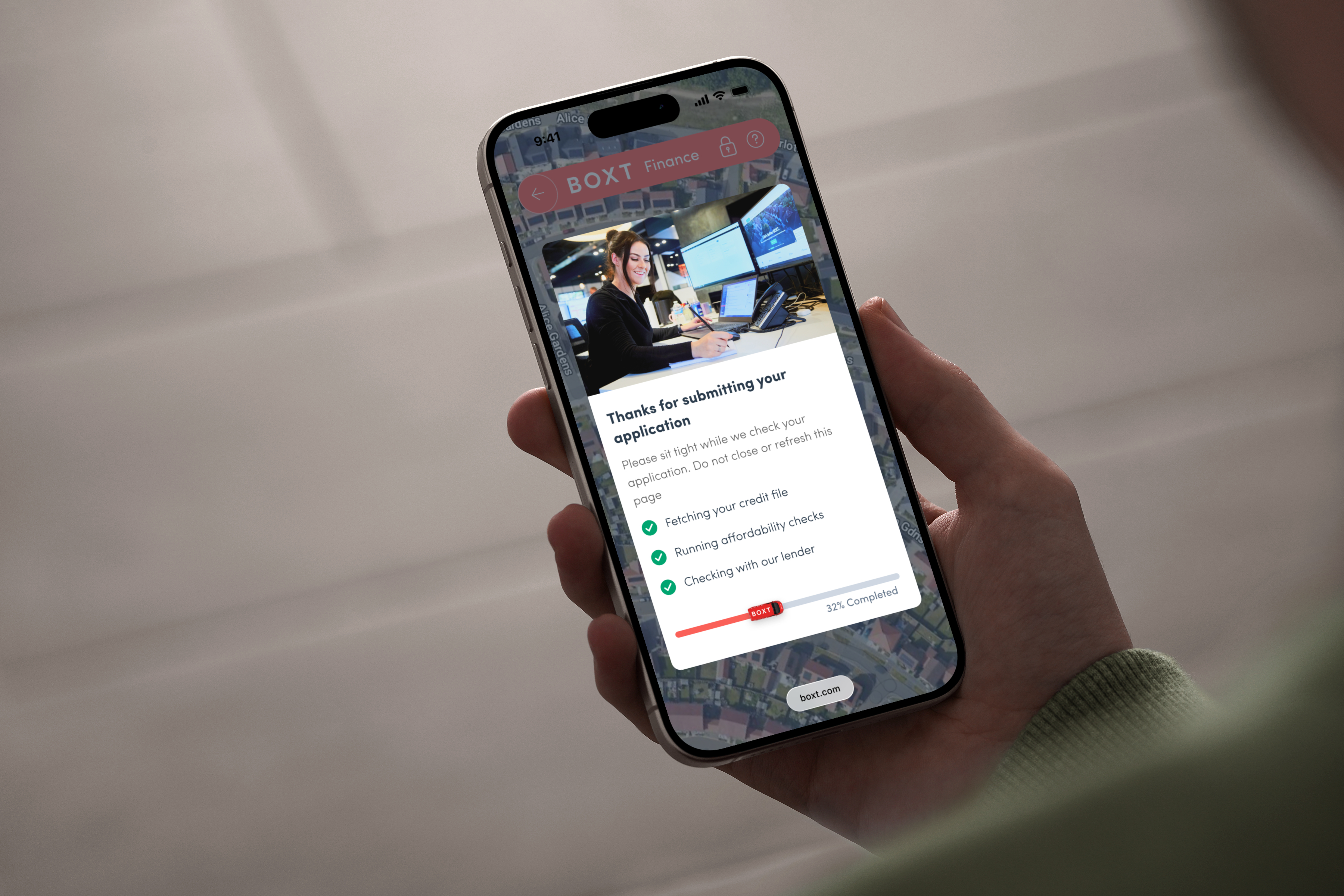 BOXT finance application progress on a phone
